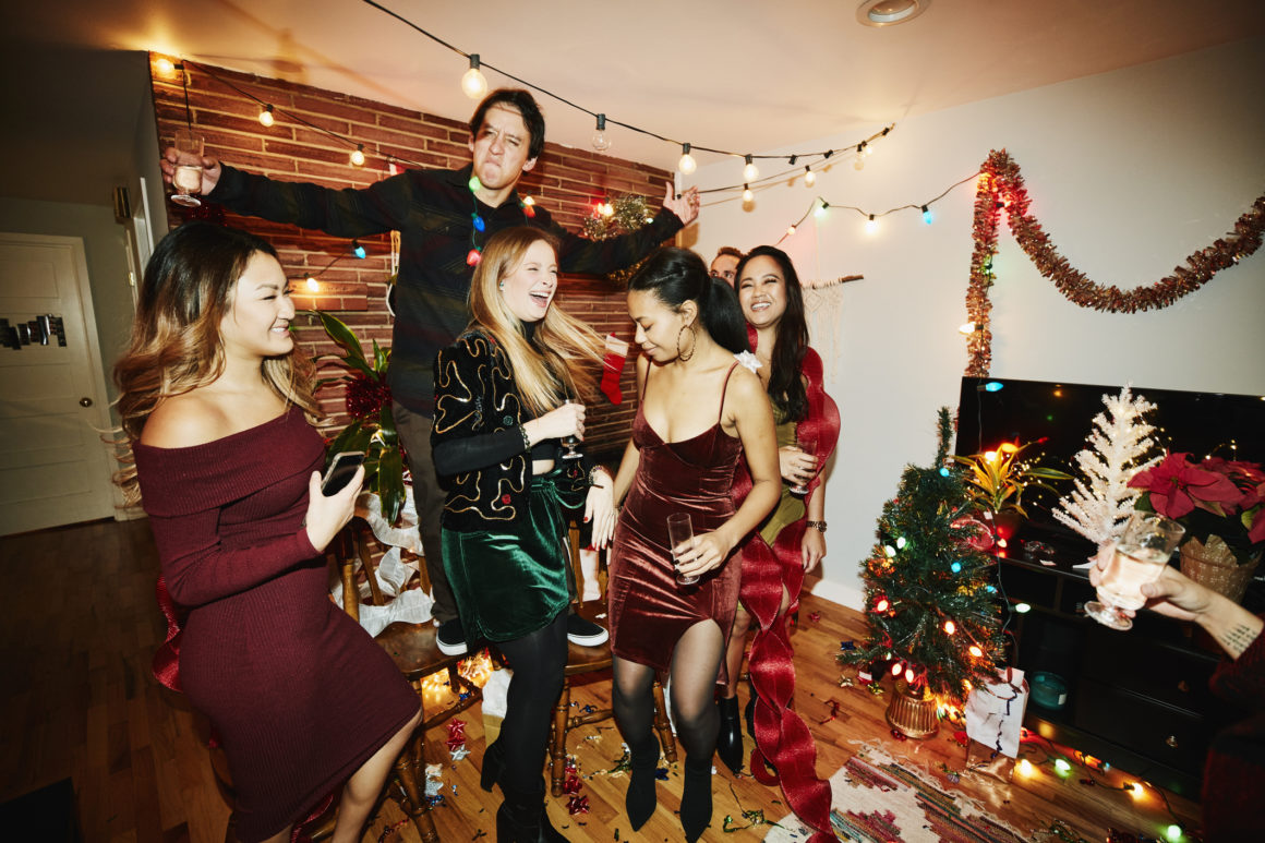 single crew dancing at a Christmas party